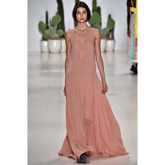 Mara Hoffman V-Neck Maxi Dress Cutout 2015 Spring RTW Peach Terracotta - Picture 1 of 12
